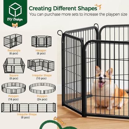 24/32/40-Inch 8/16/32 Panel Heavy Duty Pet Playpen Dog Exercise Pen Cat Fence with Door Puppy Rabbits Portable Play Pen,Outdoor/Indoor,Black